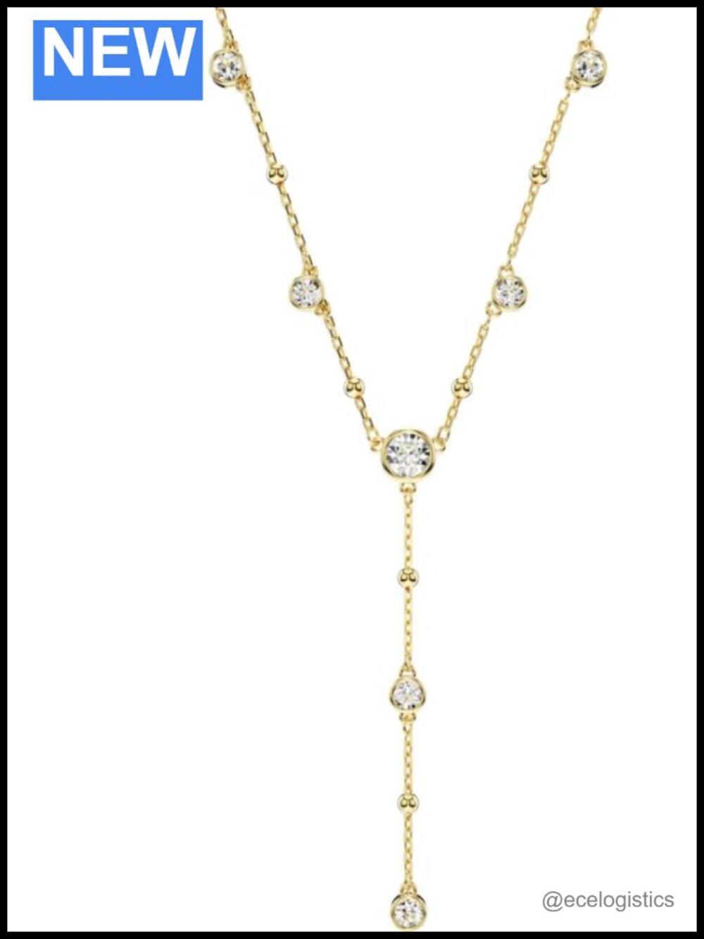 Gold-tone Plated Y Necklace Round Cut Scattered Design Lobster Clasp